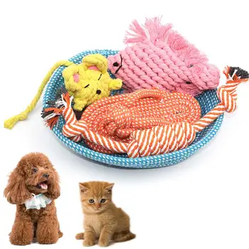 

Pet Knot Toy Set Bite Resistant Cotton Cat Training Chewing Toys Interactive Toys with Storage Basket for Cats