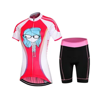 

Glasses girl pattern summer cycling women MTB short sleeves Jersey Bike Bicycle sets quilted short cycling wear uniform shirts