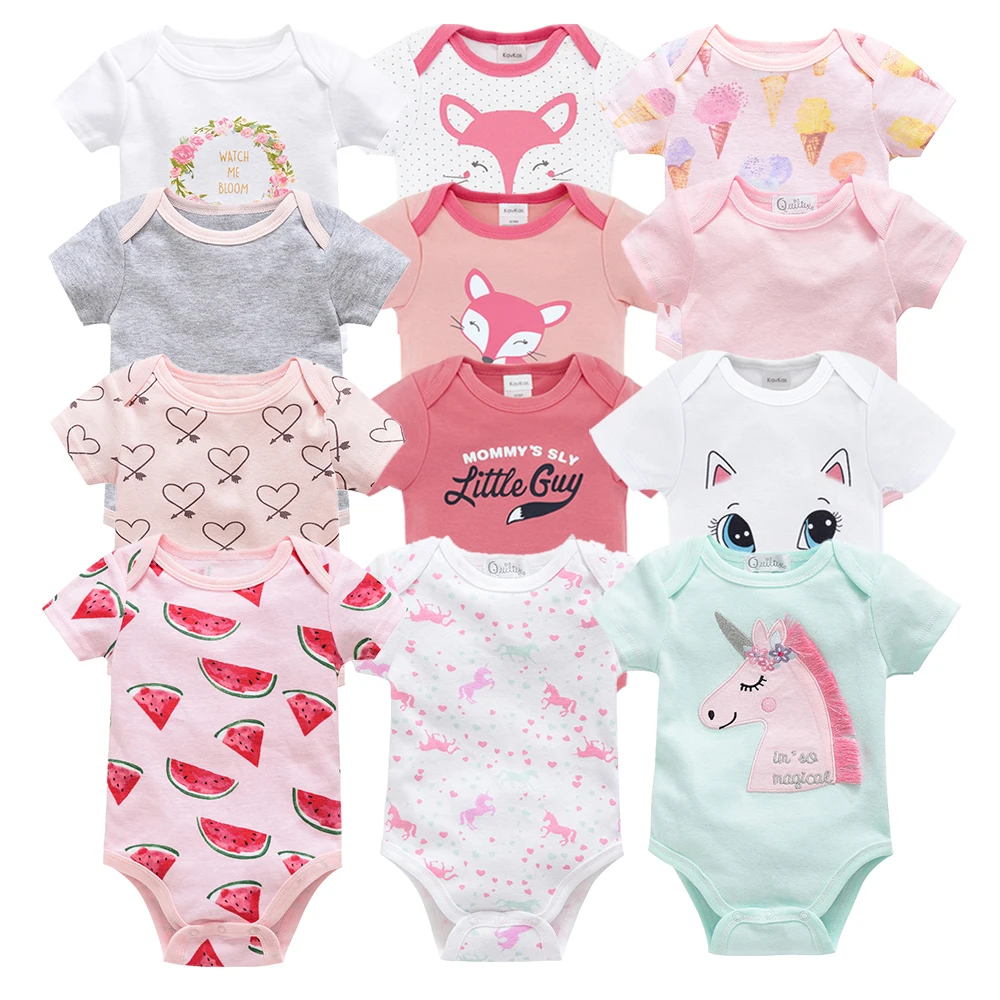 

Kavkas 5Pcs Newborn Baby Girl Jumpsuits Infant Boy Romper Cute Cartoon Outfits Clothes 100% Cotton Short Sleeve Jumpsuits Set
