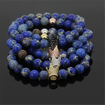 

New Anil Arjandas bracelet charm men women micro inlay zircon crown bracelet natural 8mm regalite round stone beads bracelet