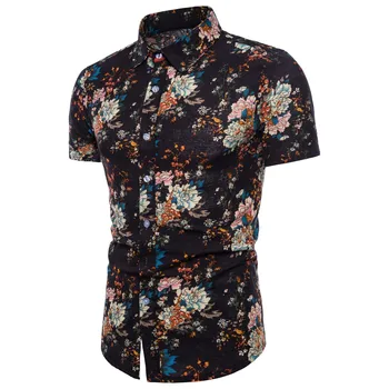 

men shirt Men Summer Bohe Floral Short Sleeved Shirt Blouse Top Plus Size
