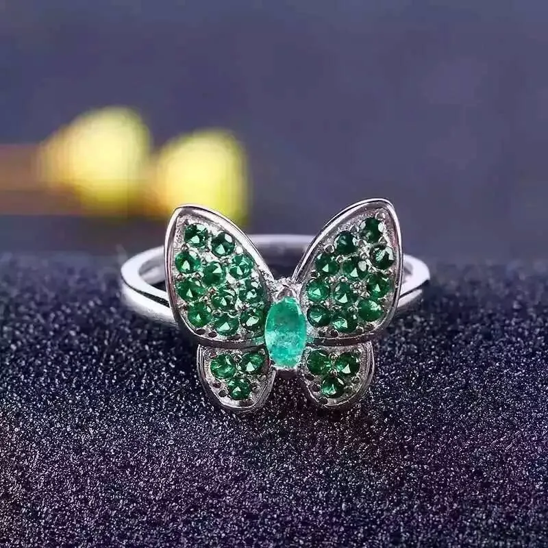 Природный зеленый изумруд Gem Jewelry комплекты природных драгоценных камней кольцо кулон Серьги Серебро 925 элегантные милые сердцу бабочки, ювелирные изделия