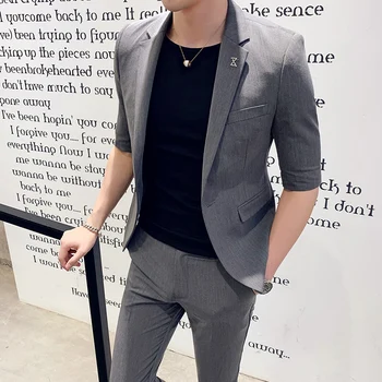 

2 Pieces Suits Men 2019 Summer Designs Mens Suit Slim Fit Wedding Suits Dress Tuxedos Suit Gray Black Costume Mariage Homme