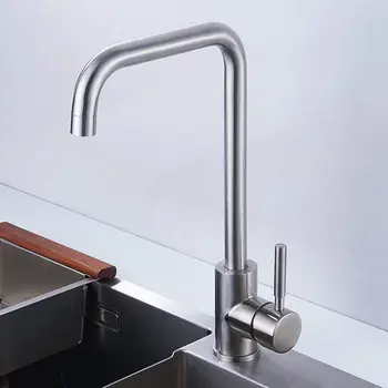

Kitchen Sink Mixer Taps Single Lever Handle Swivel Spout Tap Faucet Brushed