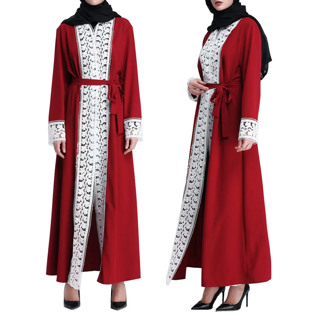 Женская мусульманская одежда кружево Сращивание длинное пальто Ближний Восток длинный халат 4,17