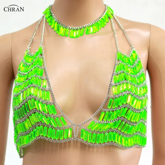 Aliexpress.com : Buy Chran Sexy Crystal Gem Bead Crop Top Chainmail Bra