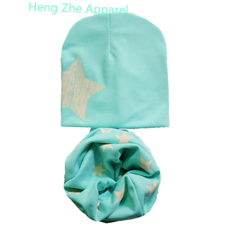 2017 new one star print cotton boys girls baby kids hats+scarf  two piece sets winter spring warm wear collars &beanies cute cap