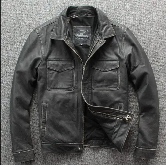 Free shipping.Brand new classic leather jacket.mens casual vintage thicker coat.cowhide warm jackets.Stone mill motor plus size genuine leather coats & jackets with hood Genuine Leather