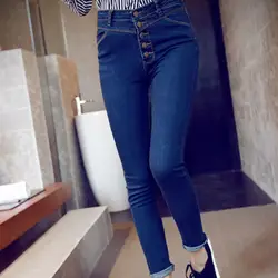Зауженные джинсы для Для женщин узкие Высокая Талия Джинсы женские темно-синие джинсовые узкие брюки стрейч талии Для женщин брюки Calca Feminina