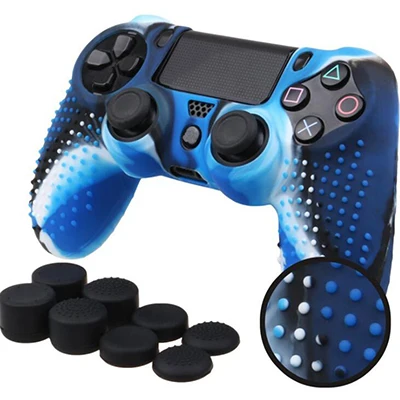 Игровой контроллер с шипами кожа Премиум Защитный Противоскользящий мягкий силиконовый захват чехол для PS4 тонкий Поляризационный Фильтр Pro+ 8 шт. качалка чехол - Цвет: Blue black