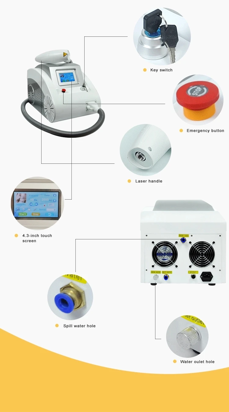 Хорошая цена сильный лазер для удаления татуировок с желтым nd yag лазерным стержнем