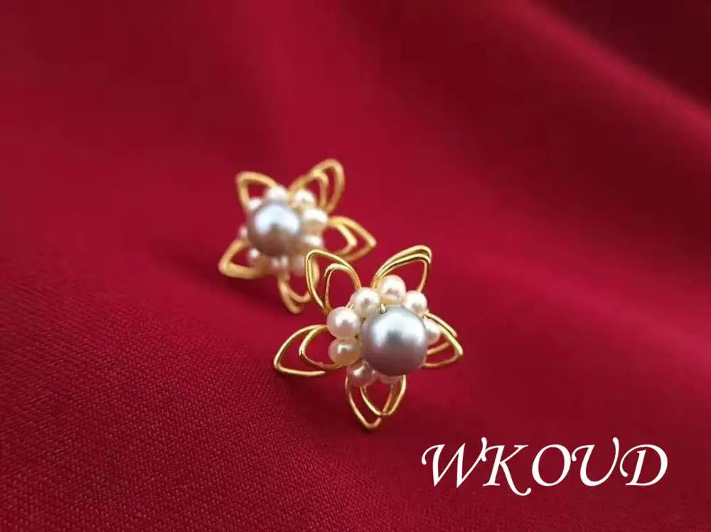 WKOUD жемчужные ювелирные изделия 14 K позолоченный жемчуг серьги гвоздики Akoya и
