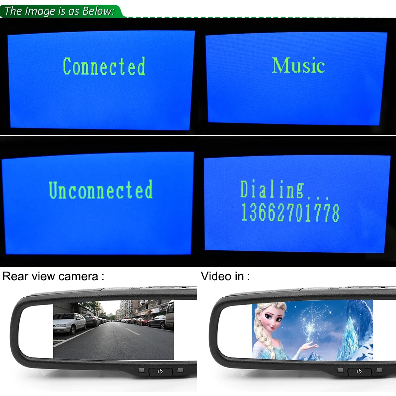 Кронштейн 4,3 дюймов 800*480 Автомобильное зеркало заднего вида монитор заднего вида 2 видео входа для камеры заднего вида+ Bluetooth/FM/динамик/микрофон