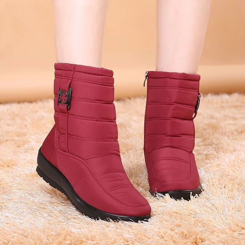 Зимние ботинки; женские кроссовки; ботильоны; коллекция года; однотонные водонепроницаемые кроссовки; женские ботинки на молнии; теплая спортивная повседневная женская обувь - Цвет: Red