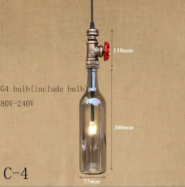 Промышленные лампы винтажные стеклянные бутылки абажур подвесной светильник Внутреннее освещение G4 подвесной светодиодный светильник для столовой бара - Цвет корпуса: C-4