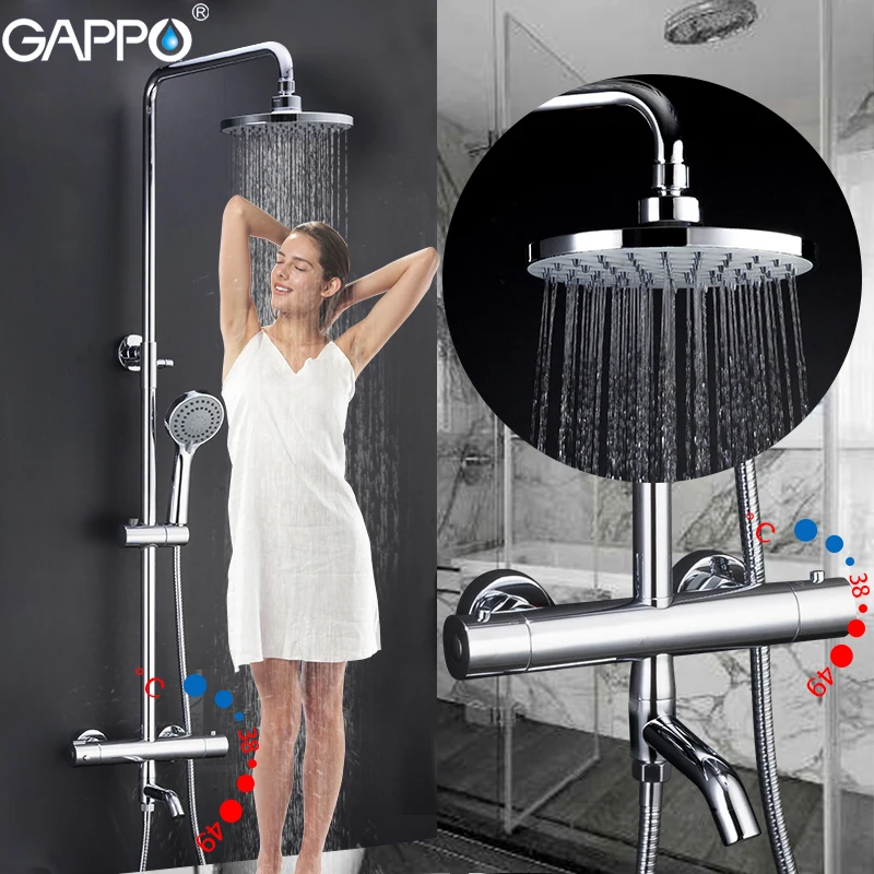 Gappo sanitary ware suite Thermostatic shower BRASS faucet bath lift adjustable hot cold water big round head shower gadgets Gappo sanitary ware suite Thermostatic shower BRASS faucet bath lift adjustable hot cold water big round head shower gadgets