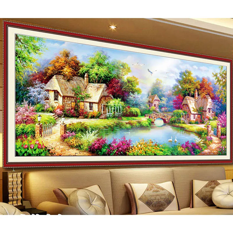 

Diamond Embroidery Landscape Cottage Diamond Painting With Square /Round Stone Village Needlework Mosaic Cross Stitch Home Decor