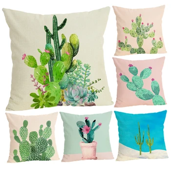 

RECOLOUR cushion cover HD beautiful plant cactus square 18x18" throw pillow covers home decorative pillow case sofa cojines