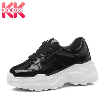 

KemeKiss Genuine Leather Sneakers Women Platform Vulcanized Shoes Solid Color Spring New High Quality Women Shoes Size 34-39
