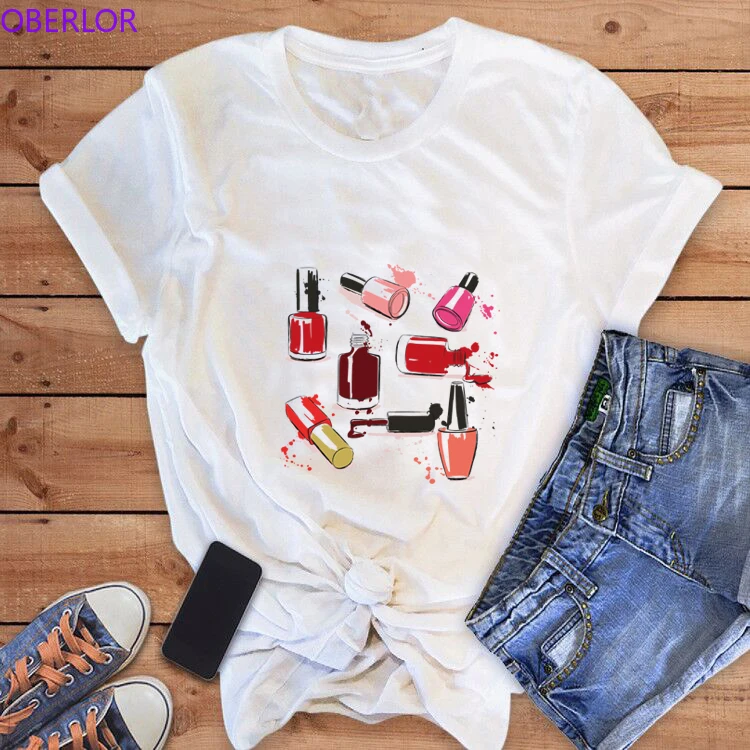 

2019 Harajuku T Shirt Women Nail Polish Bottle T-shirt Woman Short Sleeves Casual Female T Shirts Plus Size Tops Tees Tshirts