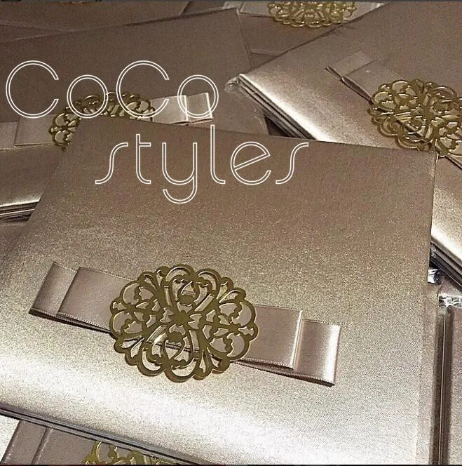Шелковые Пригласительные открытки Cocostyles с акриловым декором и атласной лентой