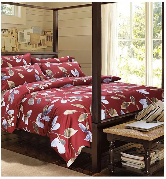 luxury 100 egyptian cotton bedding set sheets leaf print red king red print sheets