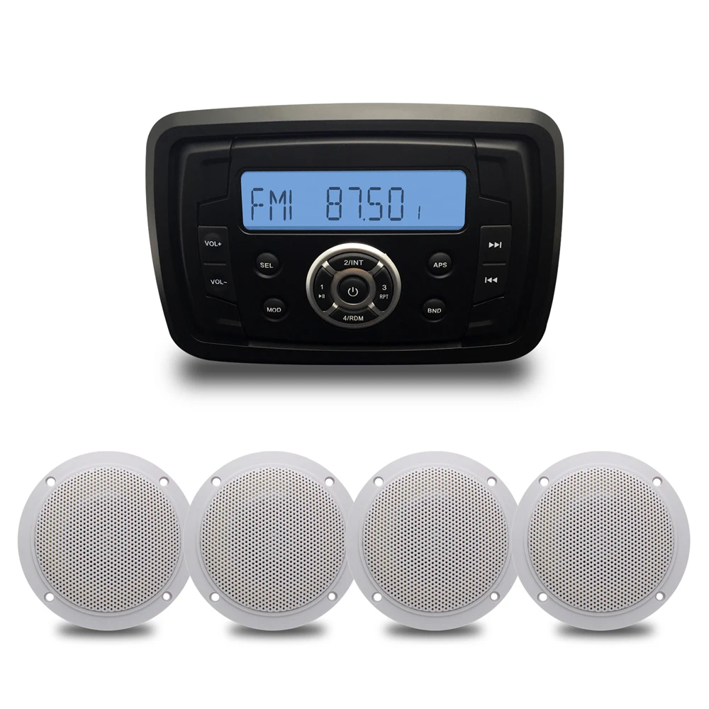 

Marine Stereo Bluetooth Audio Radio FM AM MP3 Music Player+ 2 Pairs 4'' Outdoor Speaker Marine Car Boat Waterproof Speakers