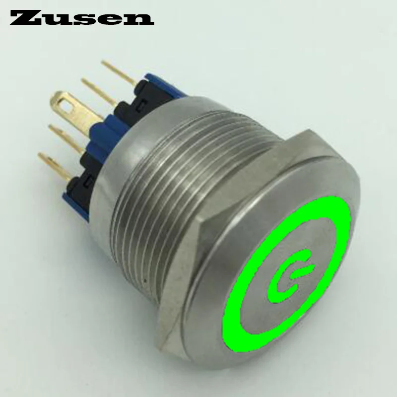 

Zusen 22mm stainless steel illuminated power symbol push button switch latching on-off push button switch(GQ22F-11ZET/G/12V/S)