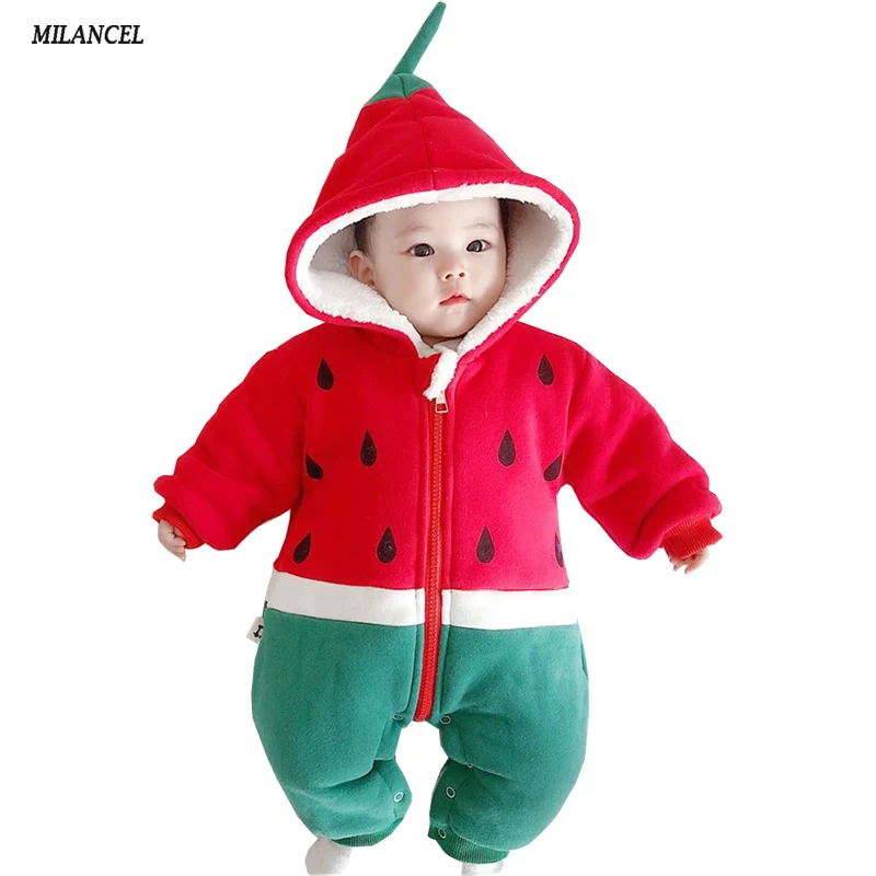 

MILANCEl 2018 Winter Baby Clothing Thicken Baby Girls Clothes Hooded Toddler Boys Rompers Warm Girls Jumpsuits Outerwear Rompers