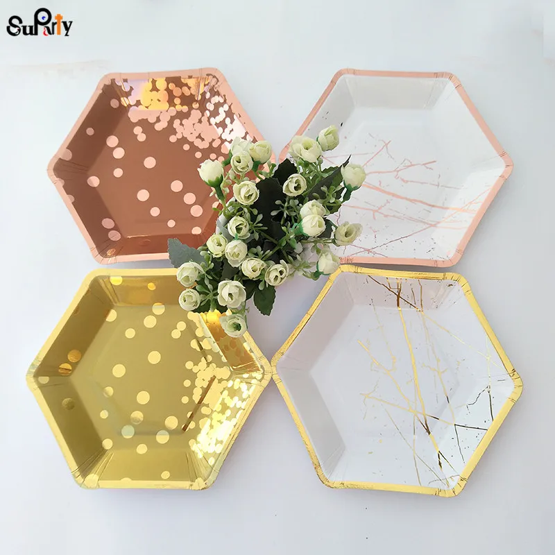 

80pcs Partyware Rose Gold Dessert Plate Marble Dot Design 7 inch Dishes for Birthday Kids Baby Shower Party Home Party Decor