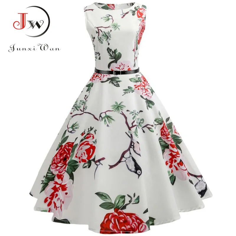 Summer Dress Women 50s 60s Rockabilly Vintage Dress A-Line Party Dresses With Belt Robe femme Casual Plus Size Dress Summer Dress Women 50s 60s Rockabilly Vintage Dress A-Line Party Dresses With Belt Robe femme Casual Plus Size Dress