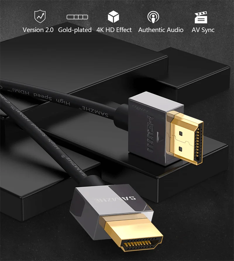 SAMZHE Кабель HDMI-HDMI, 4 К HDMI2.0 кабель тонкий Поддержка 3D Ethernet для HDTV ноутбук PS4 0.5 м 1 м 1.5 м 2 м 3 м 5 м