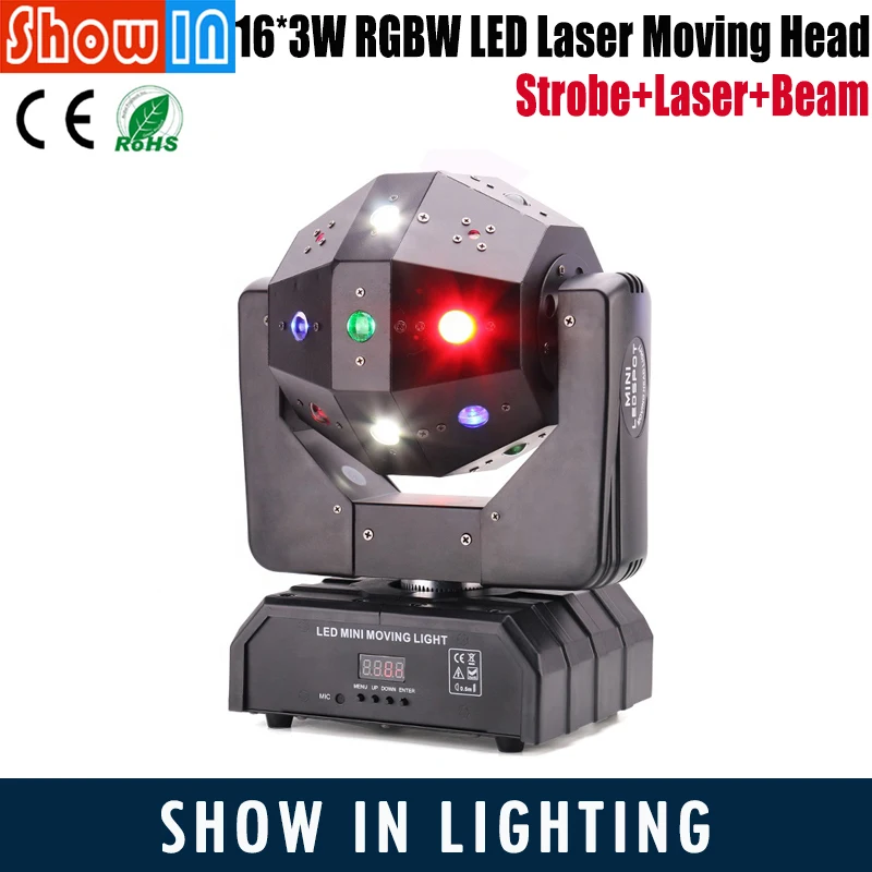 

New 16*3W RGBW LED Laser Beam Moving Head Licht Strobe Pro DJ Disco Party Audio Sound Lights Stage Effect Equipment Luz DJ Ball