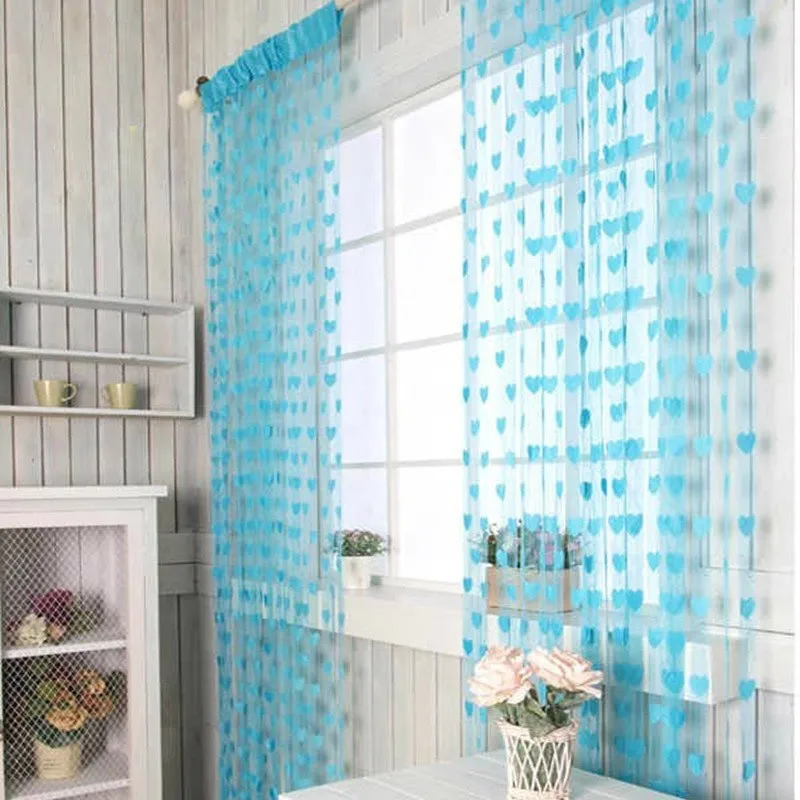 New Tulle Door Window Room Divider Curtain Valance Heart Line Screening Curtain Sheer Curtains Fringe String Curtain Panel HG0020 (17)