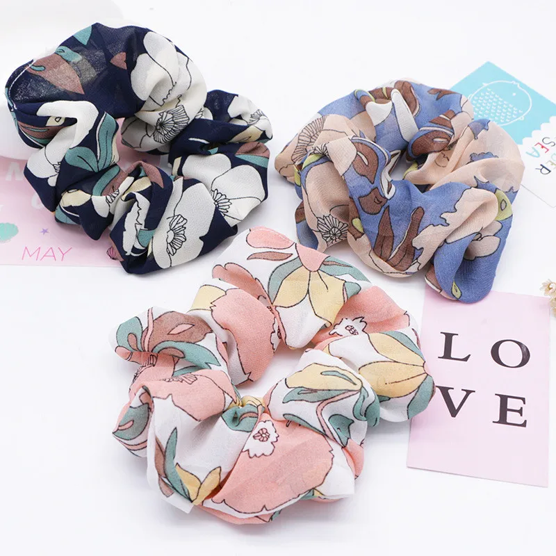 

New Fashion Women Scrunchie Ponytail Holder Flower Scrunchies Hair Rope Ties Elastics Hair Bands Girls Women Hair Accessories