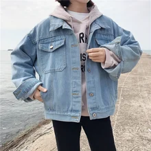 Тонкая женская куртка, Повседневная Корейская женская джинсовая куртка, минимализм, осенняя Женская куртка, винтажное джинсовое пальто с большими карманами для женщин