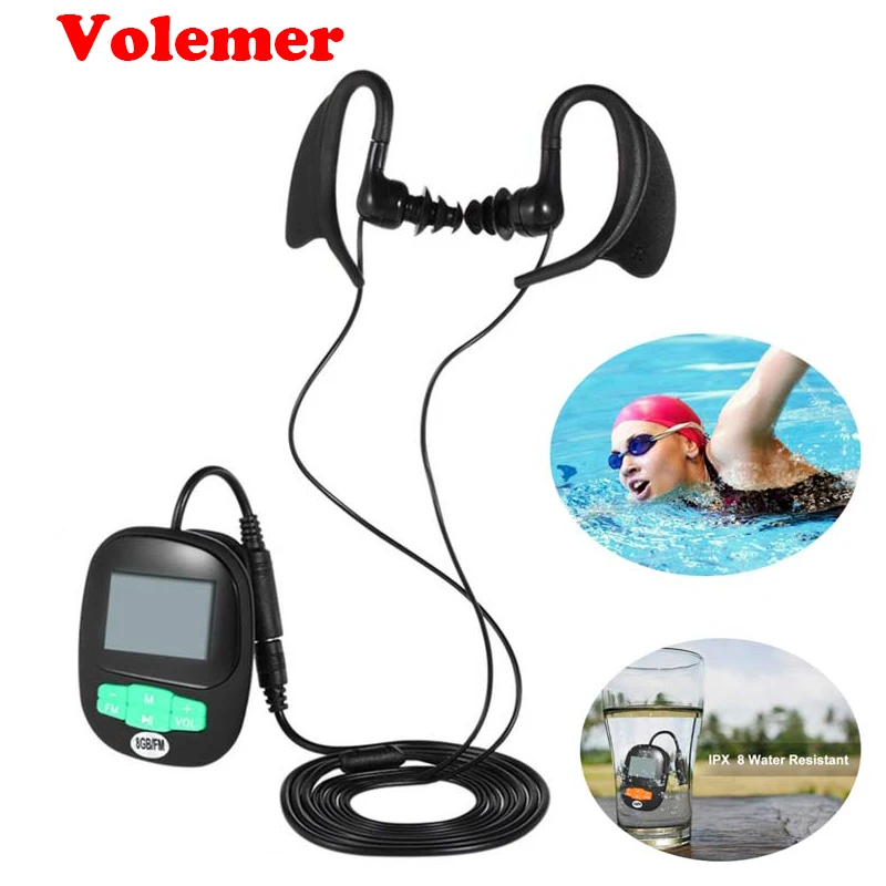 

Volemer 4G 8GB IPX8 Diving Surf Swimming MP3 Stereo Sound Music Player Water-resistant For Underwater Swim FM Radio MP3 earphone