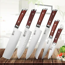 SUNNECKO 6 шт набор кухонных ножей немецкий 1,4116 стальной нож повара цветная деревянная ручка острый нож для приготовления хлеба Santoku подарок