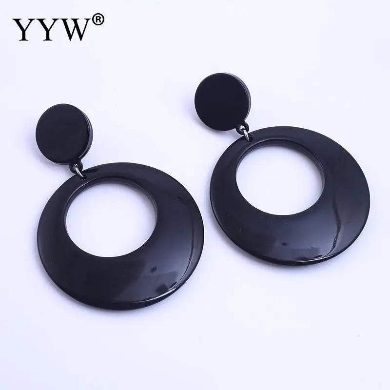 

2018 Fashion Jewelry Acetate Sheet Donuts Big Size Dangle Earrings stainless steel post pin 1 Pair For Women Black White