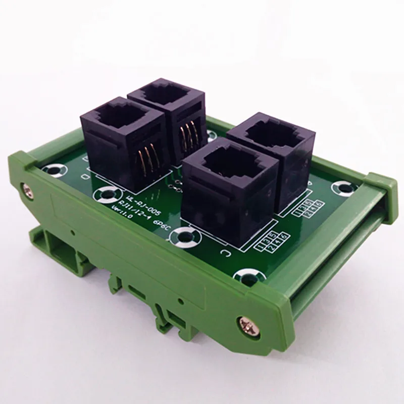 

RJ11/RJ12 6P6C Jack 4-Way DIN Rail Mount Interface Module, Terminal Block, Connector.