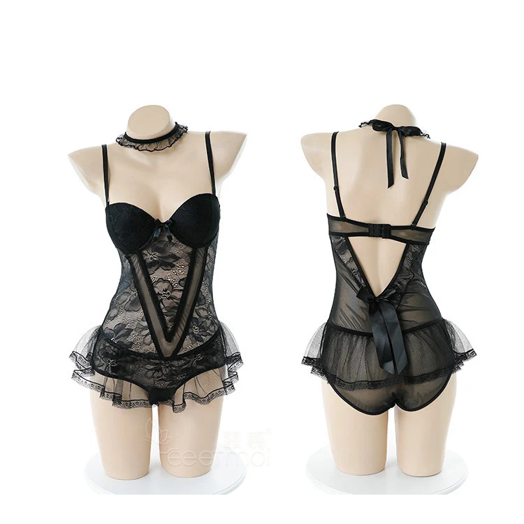 Черное Кружевное боди Babydoll женский прозрачный сетчатый сексуальный комбинезоны