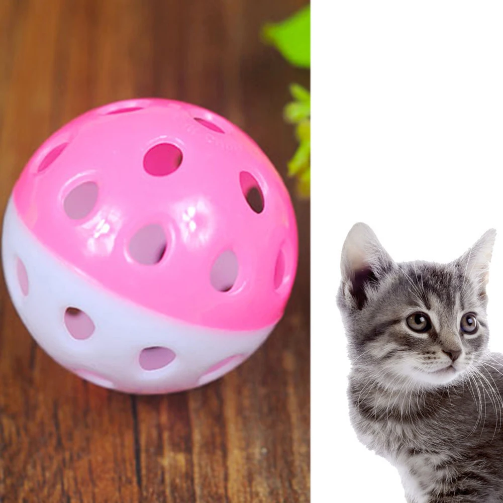 HOT SALE! Plastic Puppy Cat Round Play Ball with Bell Pounce Chase Rattle Pet Chew Toys