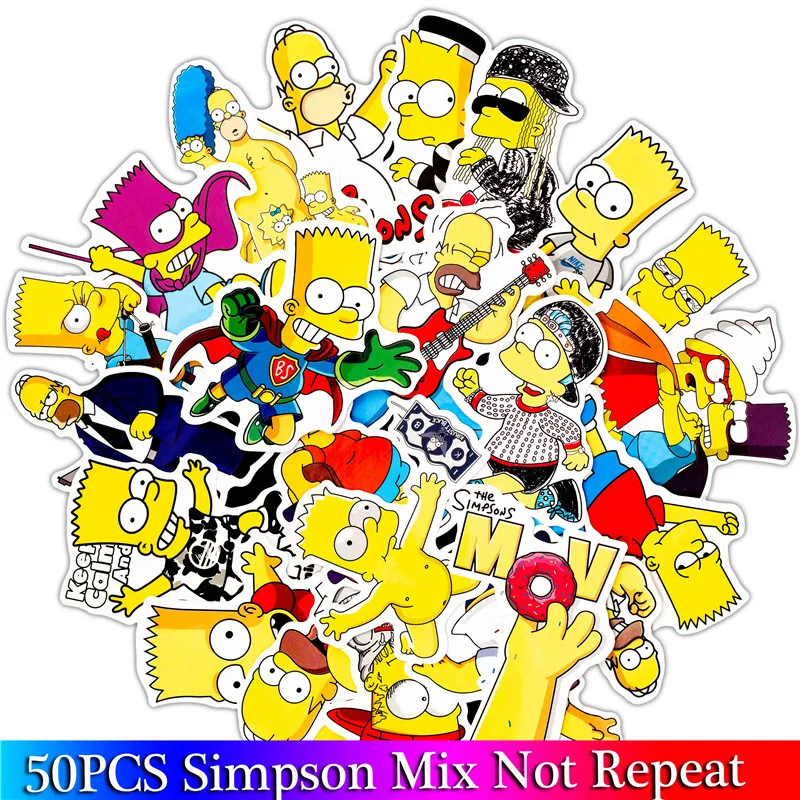 

50pcs/Lot Funny Anime Cartoon Simpsons Graffiti Stickers For Moto Car & Suitcase Cool Laptop Stickers Skateboard Kids Stickers