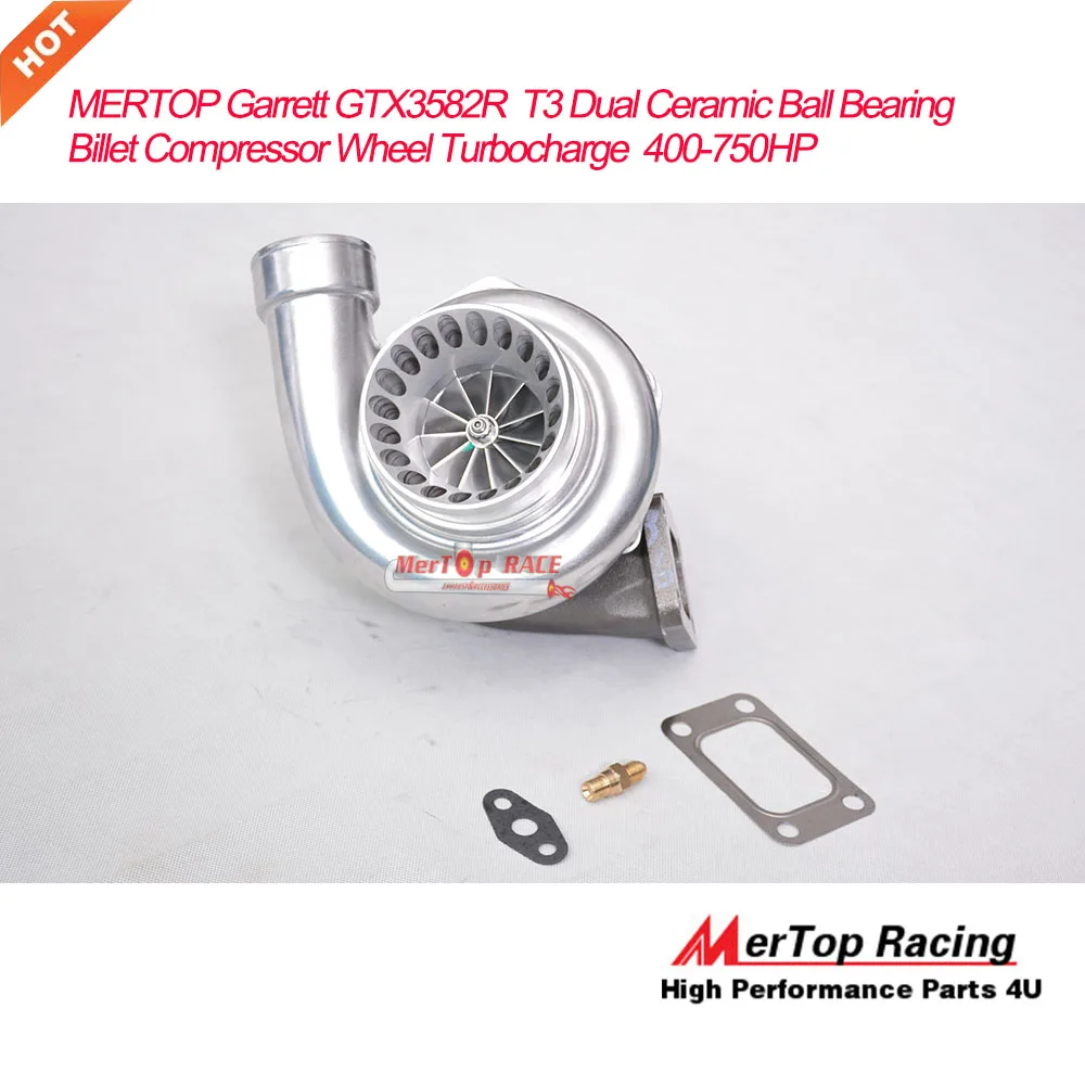 

MERTOP T3 Dual Ceramic Ball Bearing Turbocharger GT35 GTX3582R Universal Performance Billet Compressor Wheel TURBO 400-750HP