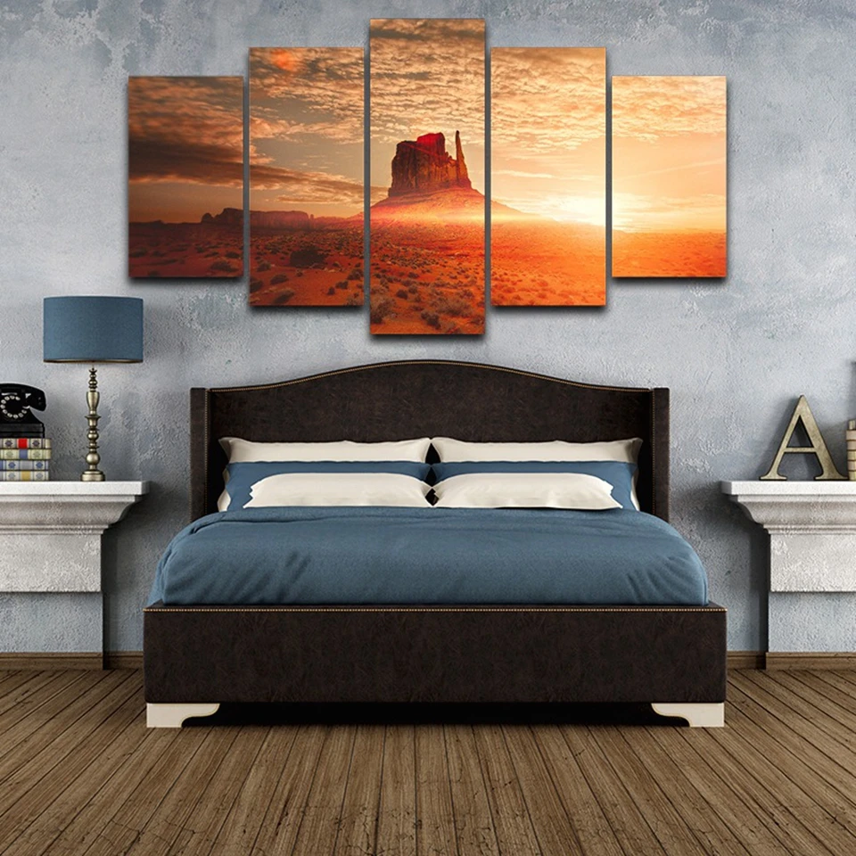 Canvas Painting Wall Art Home Decor Framework 5 Panels Desert Sunrise Natural Scenery For Living Room Modern HD Printed Pictures | Дом и сад