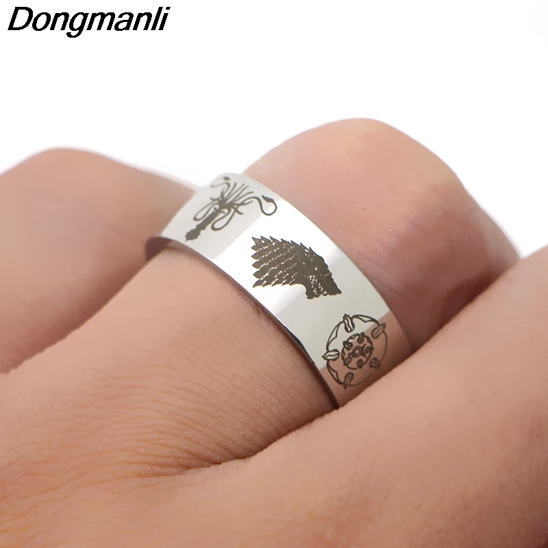 P3841 Dongmanli Игра престолов ТВ кольцо из нержавеющей стали кольца для мужчин и женщин вечерние модные черные Серебряные кольца ювелирные изделия