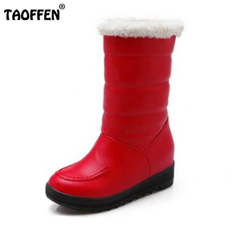 

TAOFFEN Women Half Short Snow Boots Thick Fur Shoes In Winter Shoes Warm Wedges Boot Mid Calf Botas Women Footwear Size 34-39