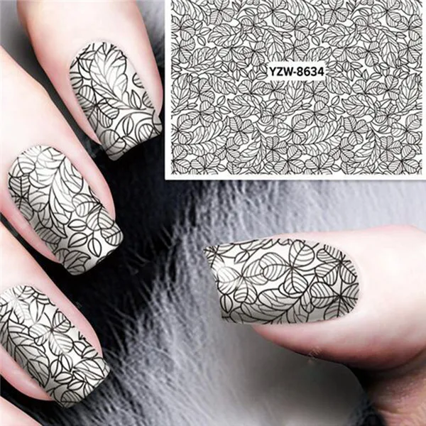 Buy 12 Designs Black & White Nail Art Sticker Adhesive