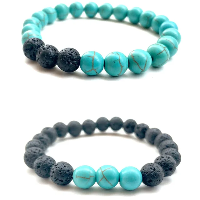Bracelet Turquoises en pierre de lave noire naturelle Bracelets de roches volcaniques noires Bracelets de cadeau