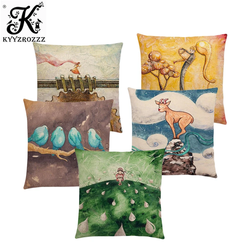 Newest Oil Painting Fable Story Sofa Throw Pillow Case Magical Imagination World Cushion Cover 25 Design Available | Дом и сад